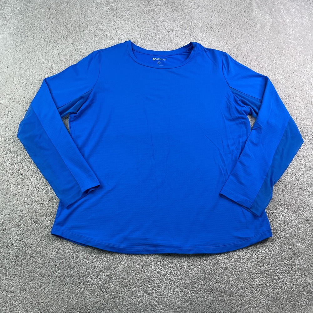 IBKUL Shirt Women XL Blue Mesh Long Sleeve Performance Activewear Top Outdoors